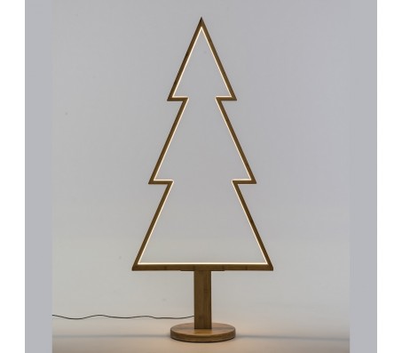 Albero di Natale in legno con base led bianco caldo 145cm